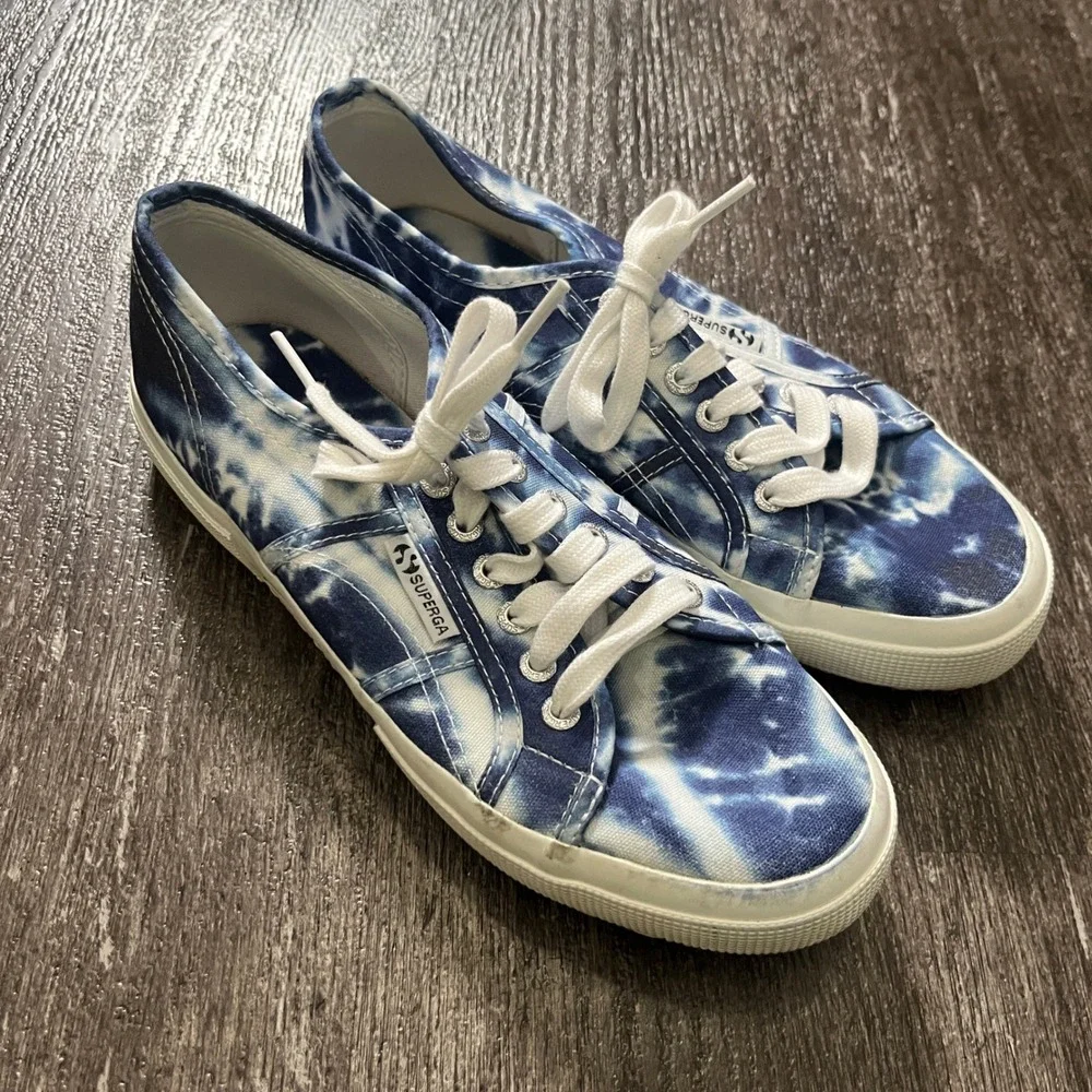 Superga Tie Dye Canvas Sneakers Women Blue White Low Top Shoes EU 39.5 / US 8.5